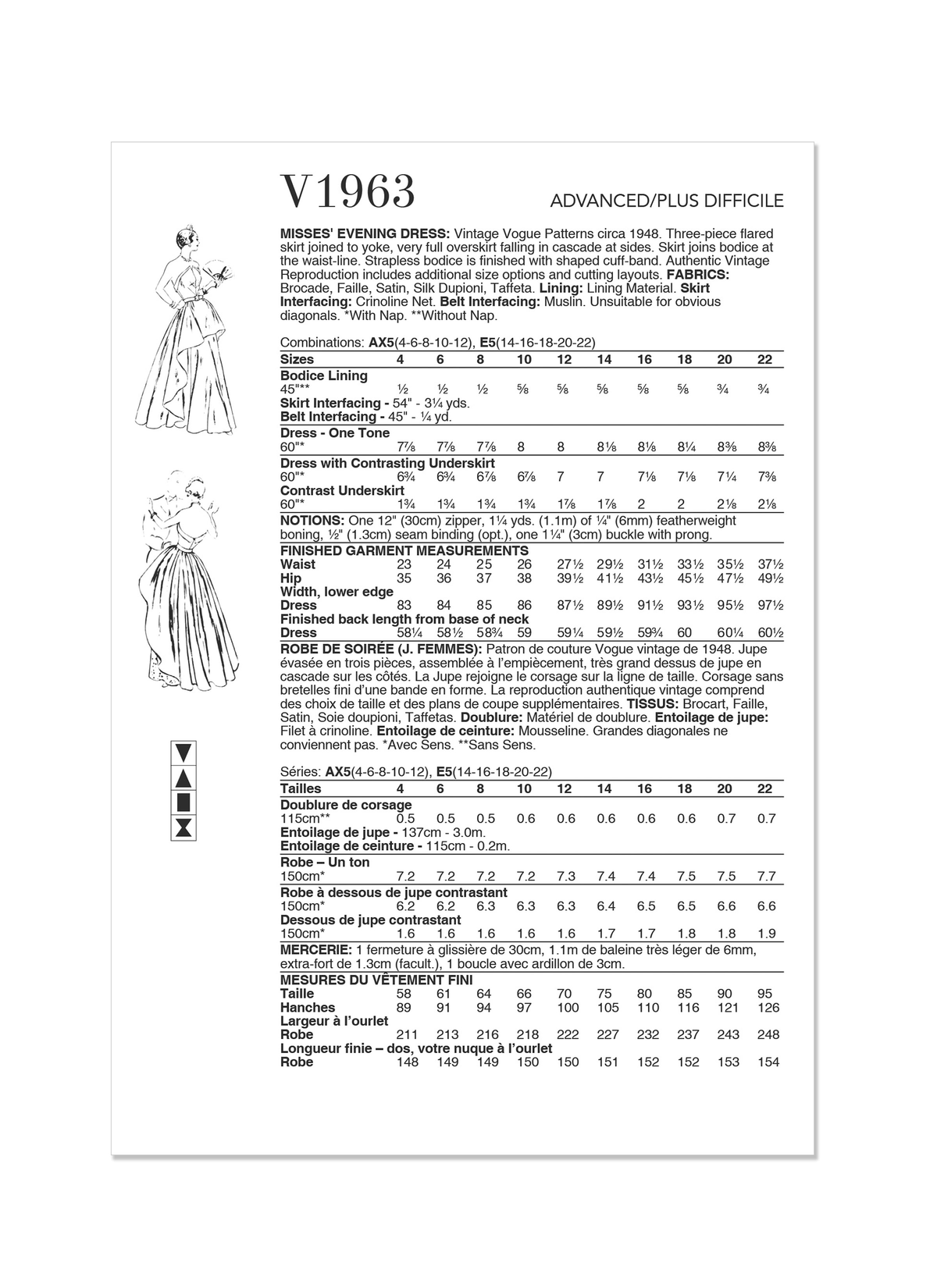 Vogue Patterns V1963 envelope showing the vintage 1948 dress designs