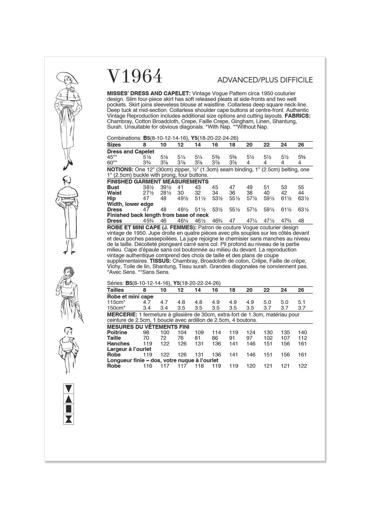 Vogue Patterns V1964 envelope showing the vintage 1950 dress designs