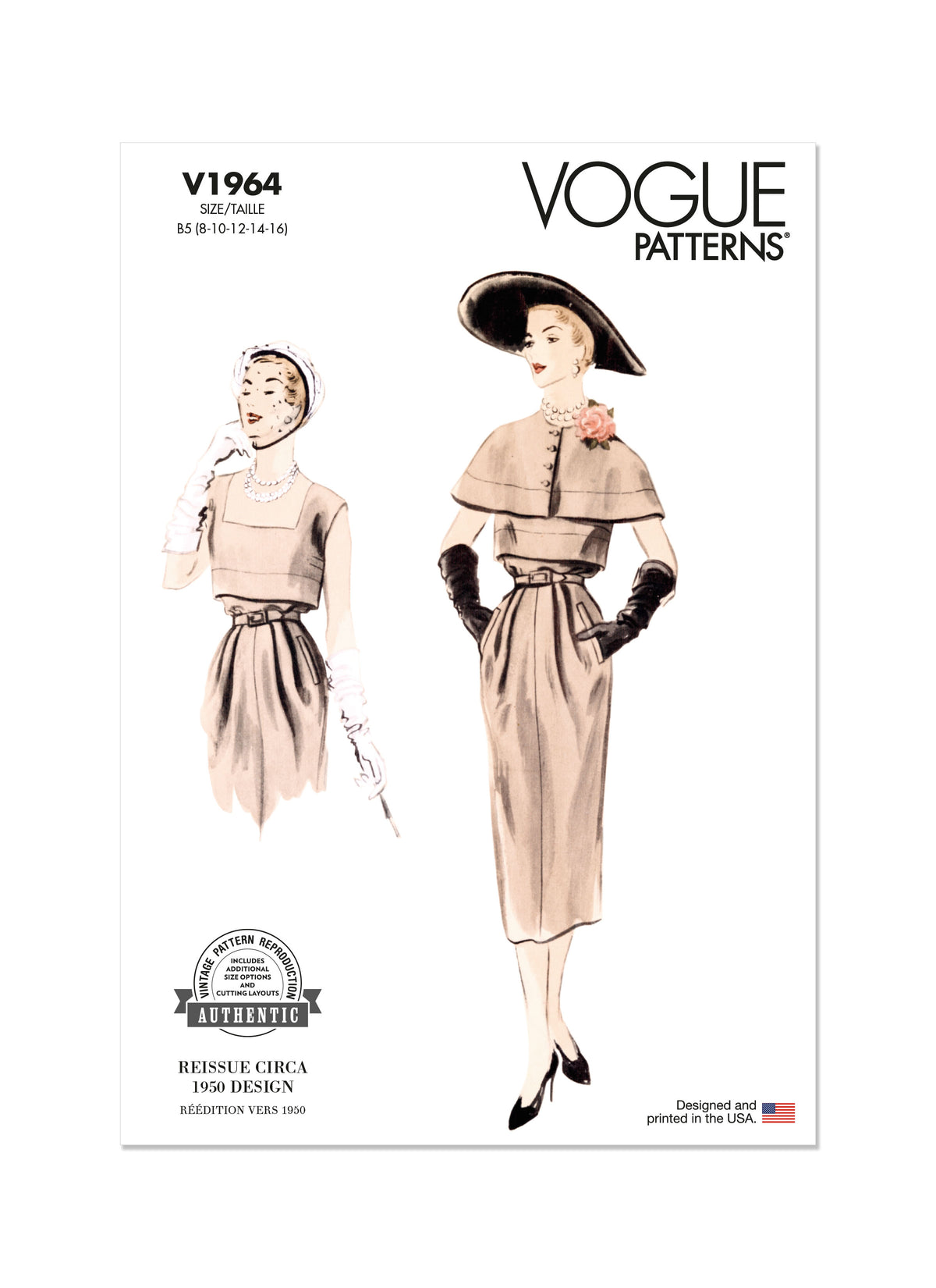 Vogue Patterns V1964 envelope showing the vintage 1950 dress designs
