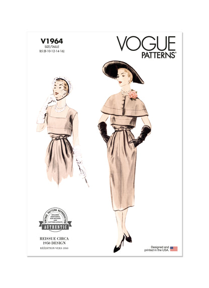 Vogue Patterns V1964 envelope showing the vintage 1950 dress designs