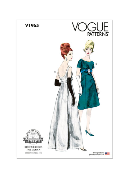 Vogue Patterns V1965 envelope showing the vintage 1963 dress designs