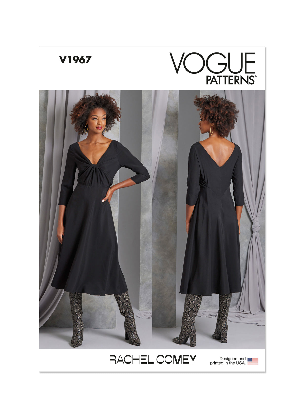 Vogue Patterns V1967 envelope showing the fit and flare midi dress designs