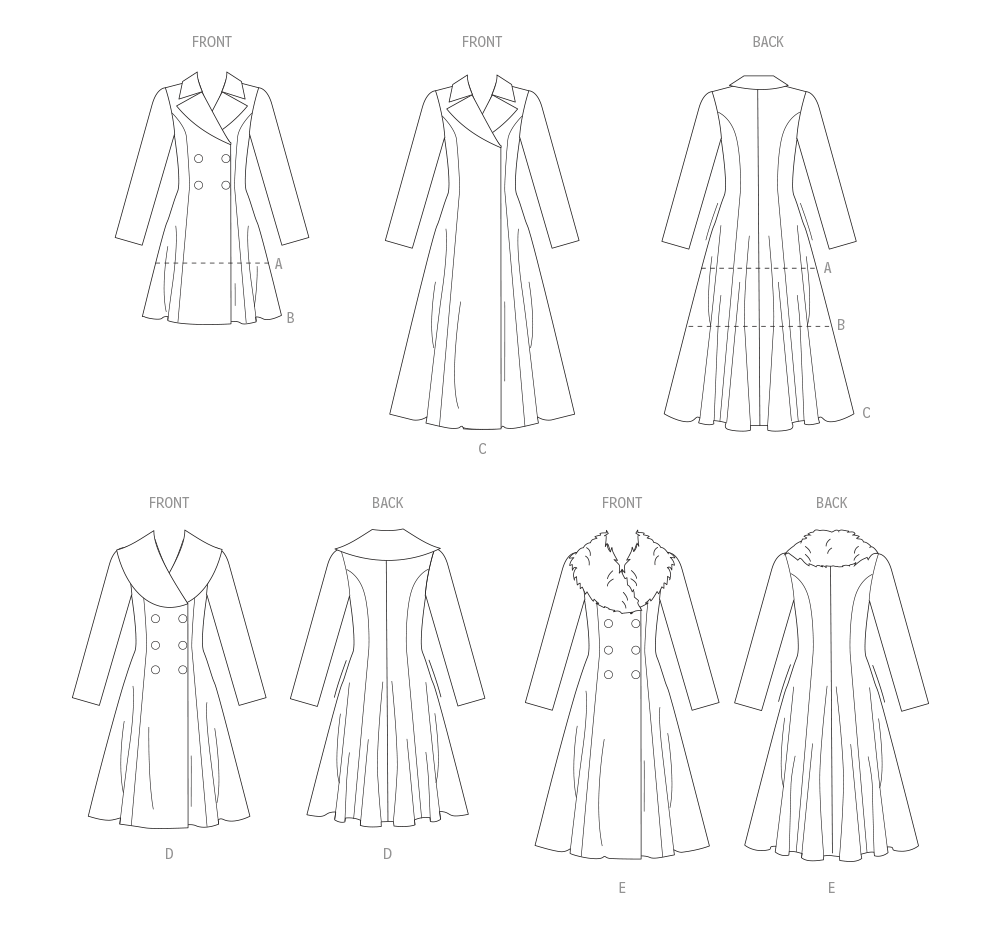 Vogue Patterns V1971 envelope showing the double-breasted coat designs
