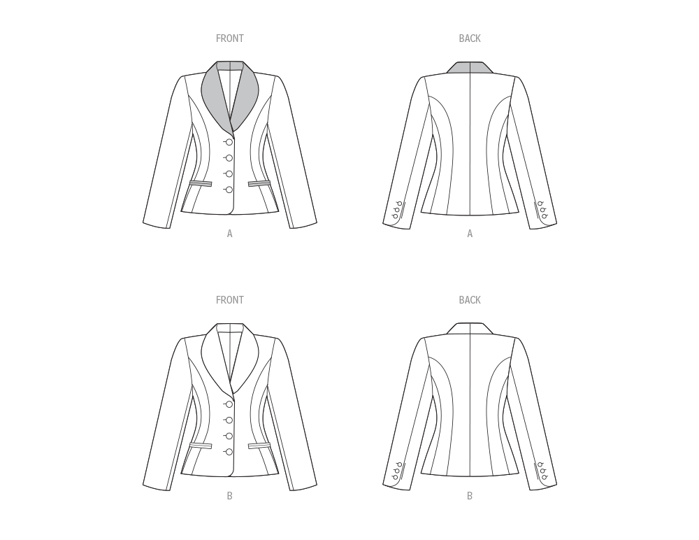 Vogue Patterns V1972 envelope showing the shawl collar jacket designs