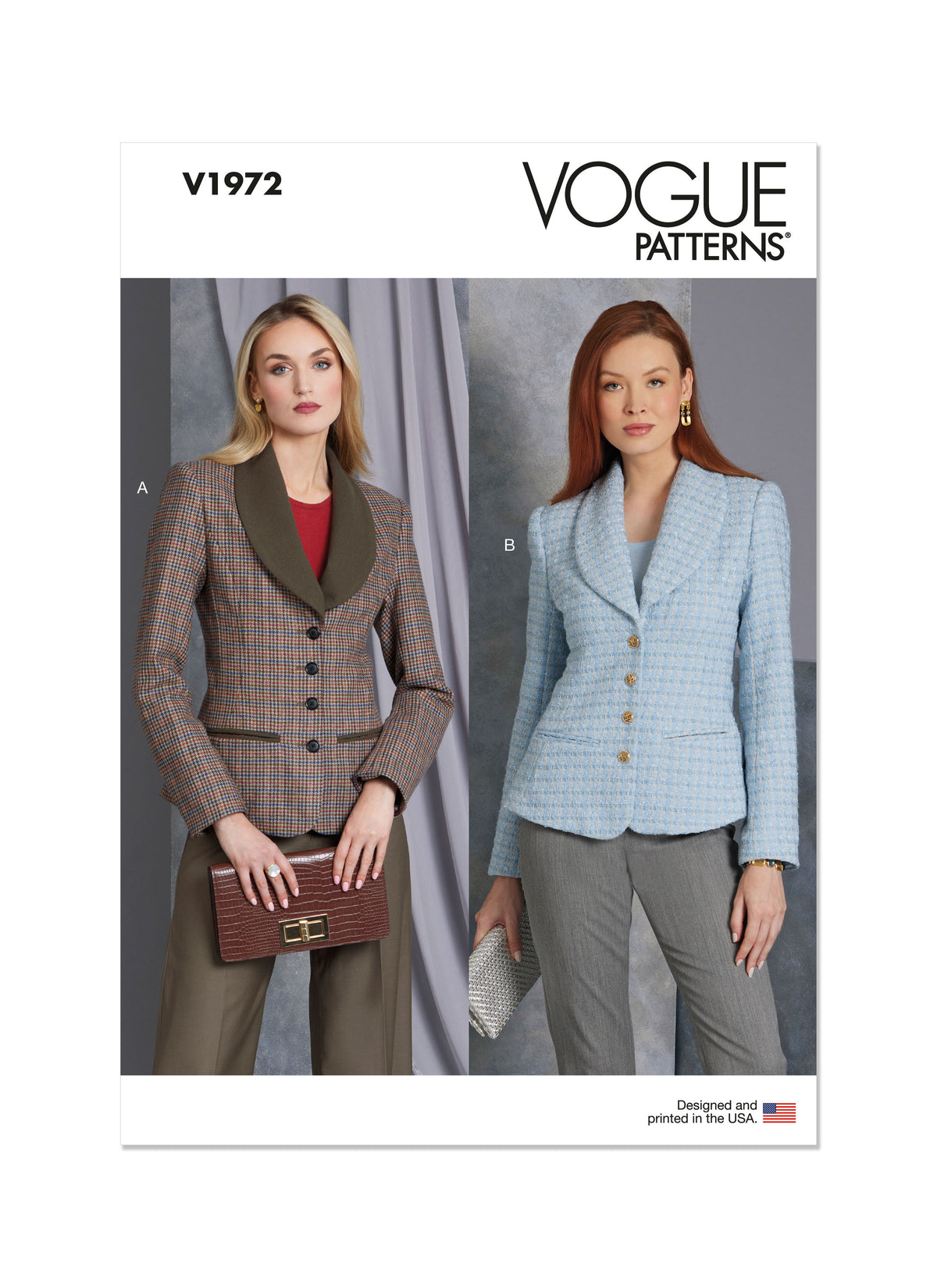 Vogue Patterns V1972 envelope showing the shawl collar jacket designs