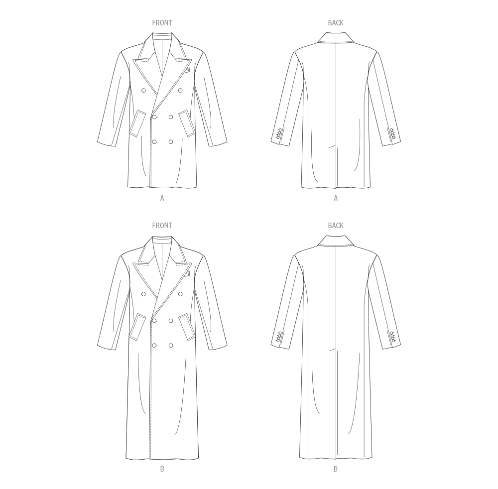 Vogue Patterns V1976 envelope showing the men's peak lapel coat designs