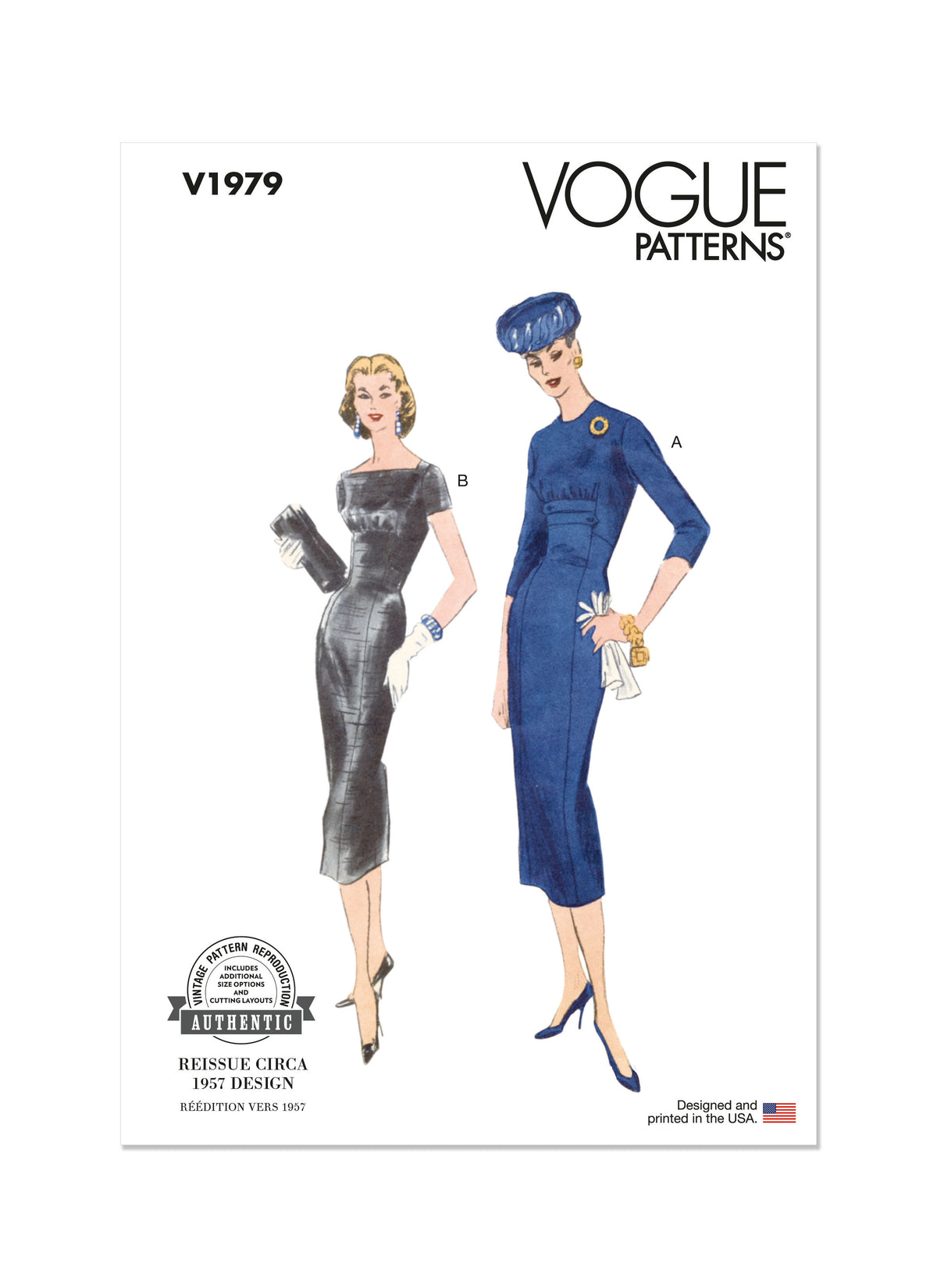 Vogue Patterns V1979 envelope showing vintage 1957 one-piece dress designs
