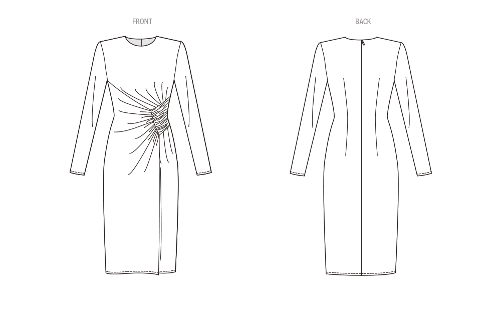 Vogue Patterns V1981 envelope showing ruched lined dress designs