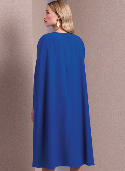 Vogue Patterns V1982 envelope showing lined cape dress designs