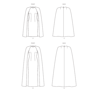 Vogue Patterns V1982 envelope showing lined cape dress designs