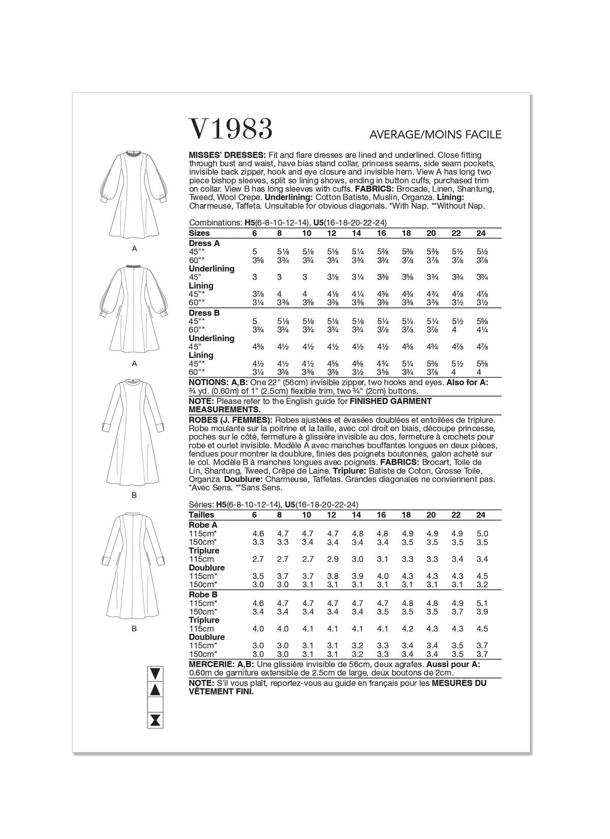Vogue Patterns V1983 envelope showing fit and flare dress designs