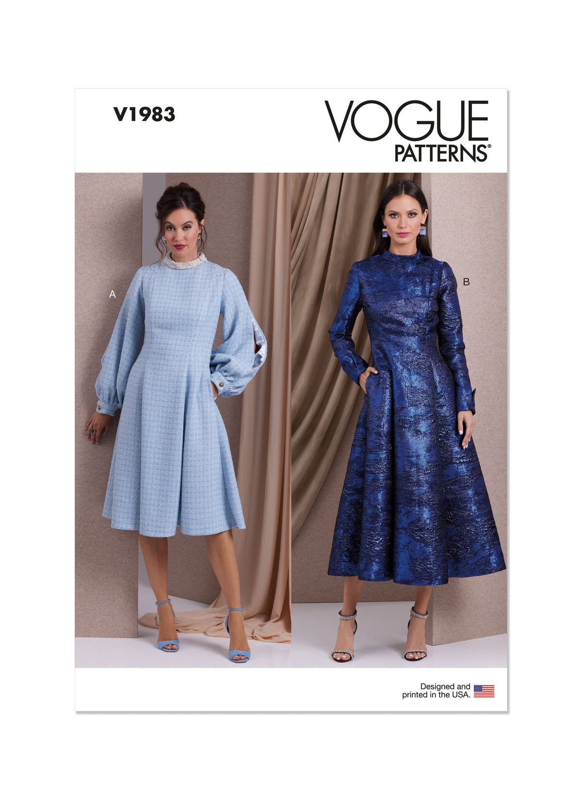 Vogue Patterns V1983 envelope showing fit and flare dress designs
