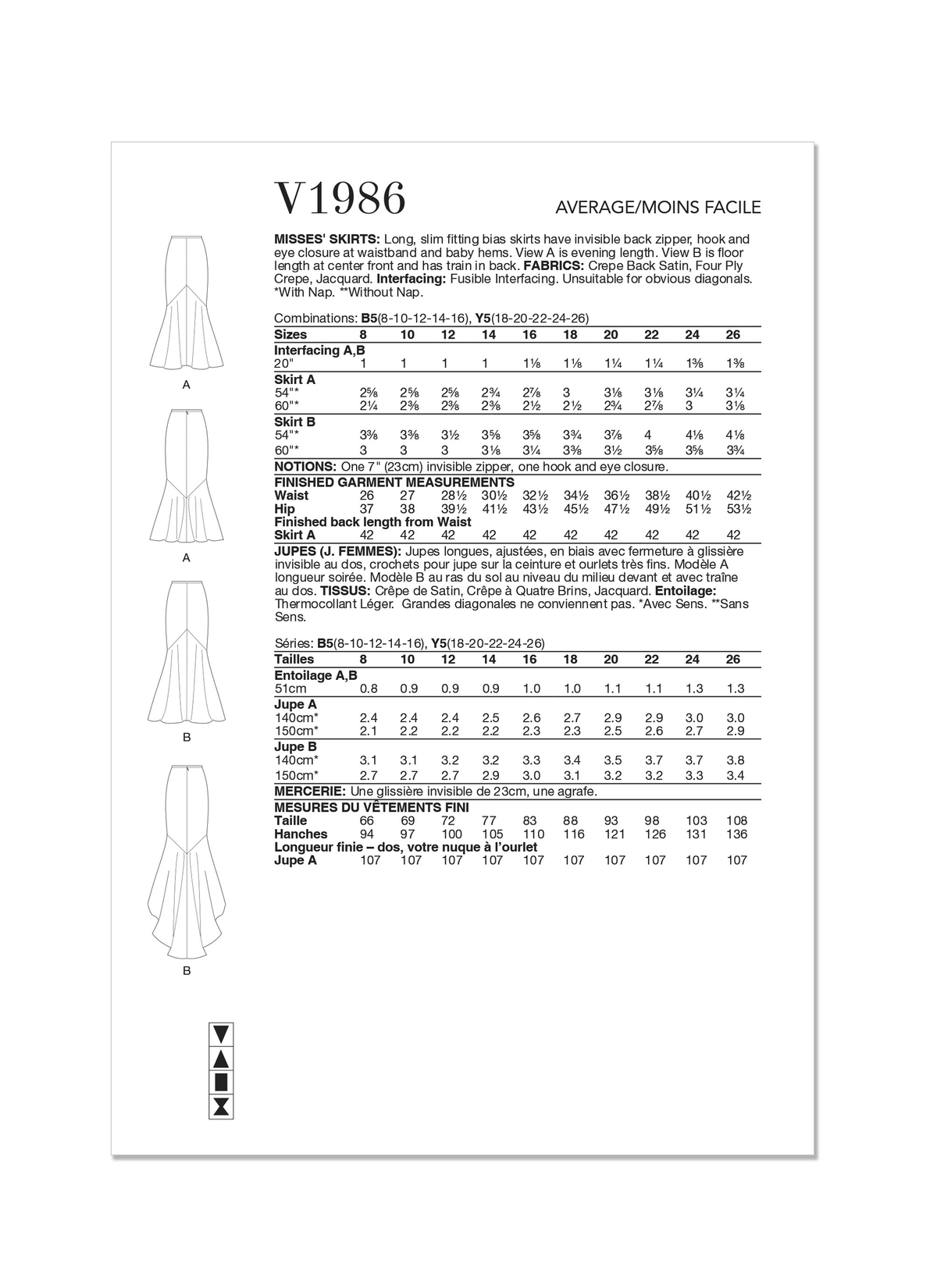 Vogue Patterns V1986 envelope showing long bias skirt designs