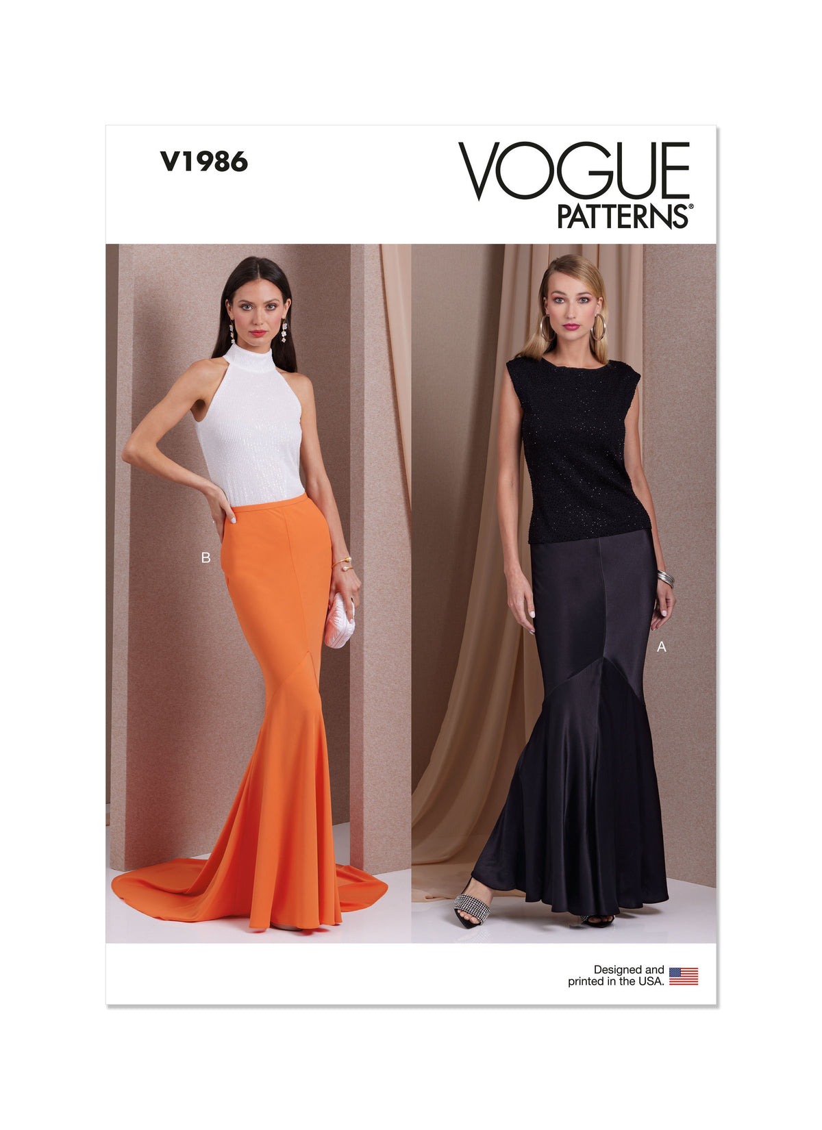 Vogue Patterns V1986 envelope showing long bias skirt designs