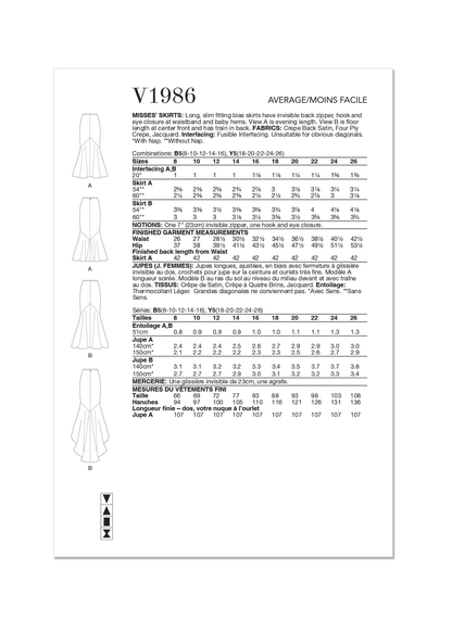 Vogue Patterns V1986 envelope showing long bias skirt designs