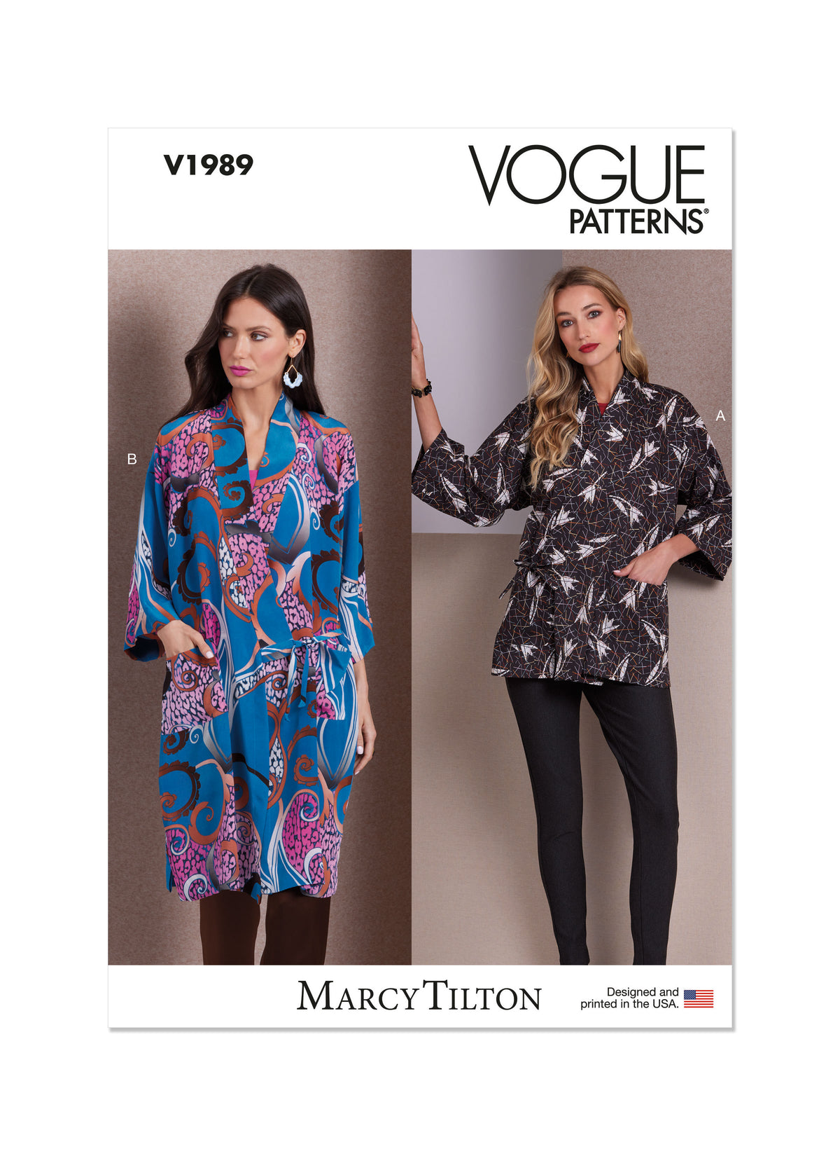 Vogue Patterns V1989 envelope showing kimono style jacket designs