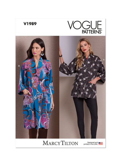 Vogue Patterns V1989 envelope showing kimono style jacket designs