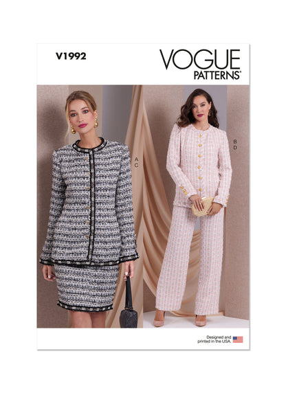 Vogue Patterns V1992 envelope showing semi-fitted lined jacket designs