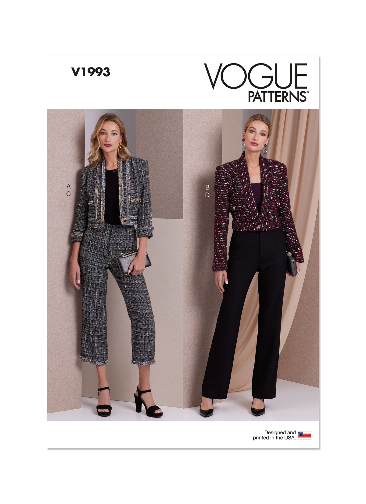 Vogue Patterns V1993 envelope showing fitted cropped jacket designs