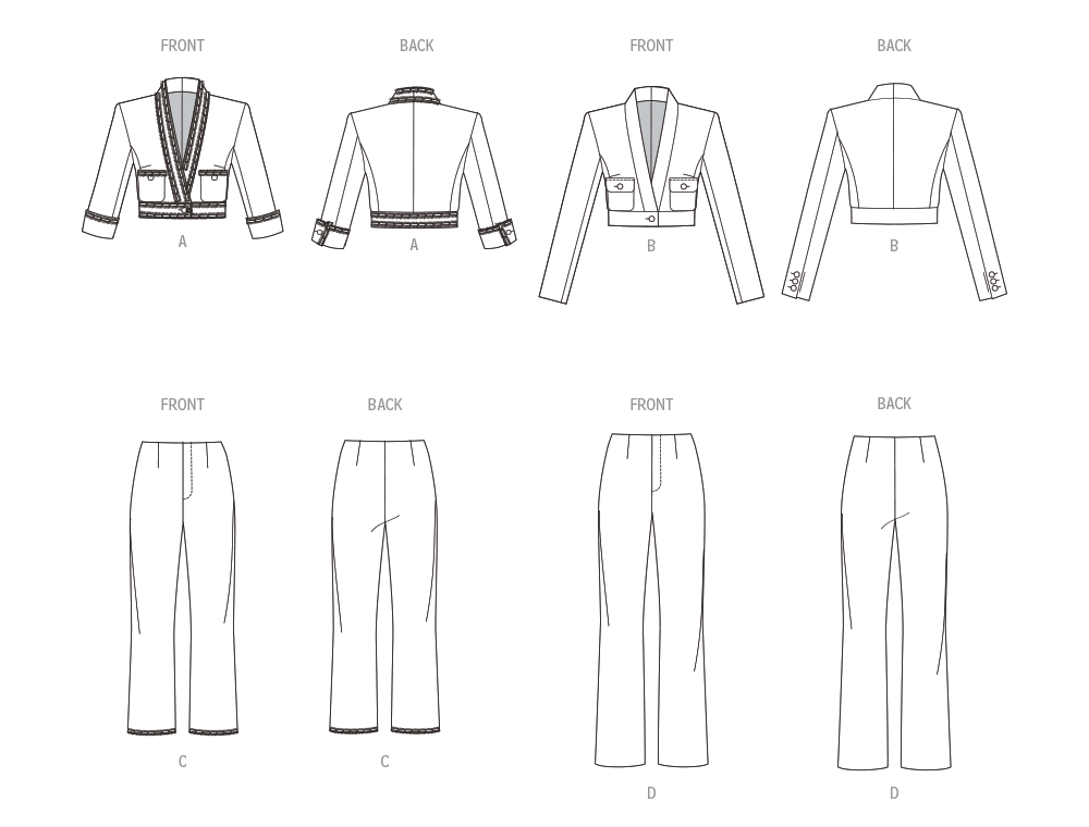 Vogue Patterns V1993 envelope showing fitted cropped jacket designs