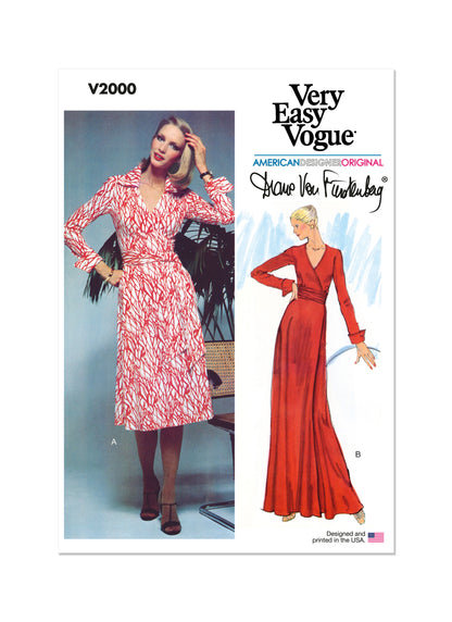 Vogue Patterns V2000 envelope showing vintage 1970s diane von furstenberg wrap dress designs