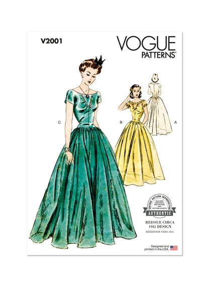 Vogue Patterns V2001 envelope showing vintage 1941 one-piece dress designs