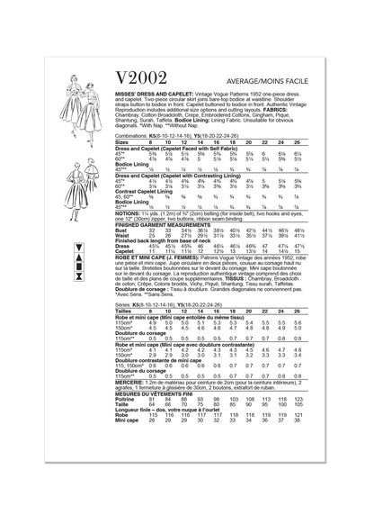 Vogue Patterns V2002 envelope showing vintage 1952 dress and capelet designs