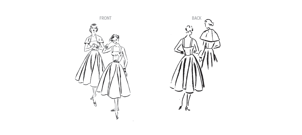 Vogue Patterns V2002 envelope showing vintage 1952 dress and capelet designs