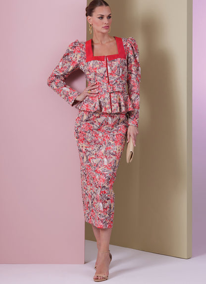 Vogue Patterns V2006 envelope showing lined peplum top designs