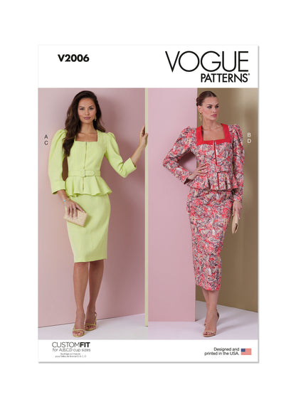 Vogue Patterns V2006 envelope showing lined peplum top designs