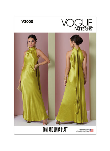 Vogue Patterns V2008 envelope showing bias cut halter dress designs