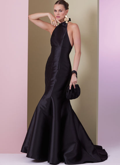 Vogue Patterns V2010 envelope showing open back trumpet dress designs