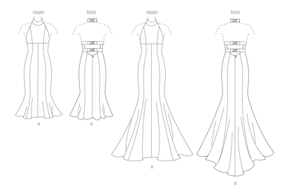 Vogue Patterns V2010 envelope showing open back trumpet dress designs