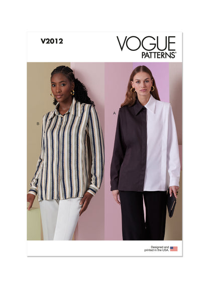 Vogue Patterns V2012 envelope showing loose-fitting shirt designs