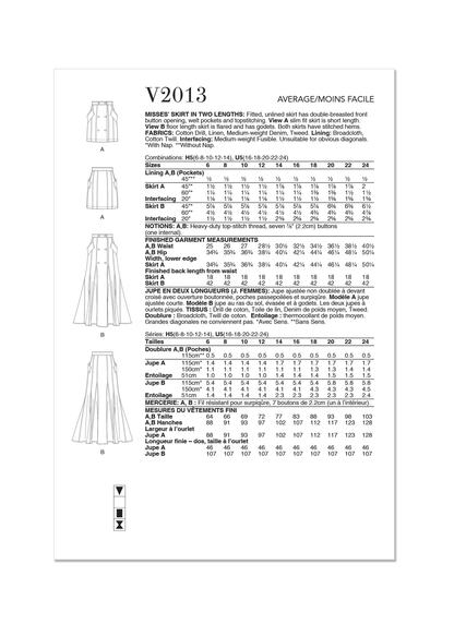 Vogue Patterns V2013 envelope showing double-breasted skirt designs