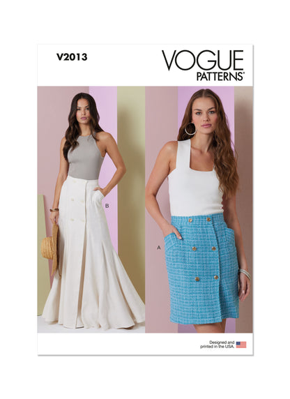 Vogue Patterns V2013 envelope showing double-breasted skirt designs