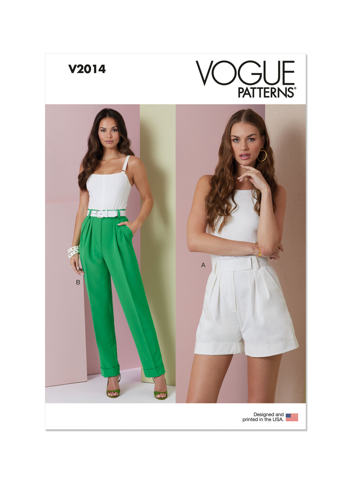 Vogue Patterns V2014 envelope showing pleated shorts and trousers designs