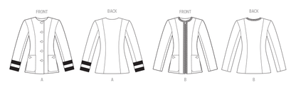 Vogue Patterns V2015 envelope showing collarless jacket designs