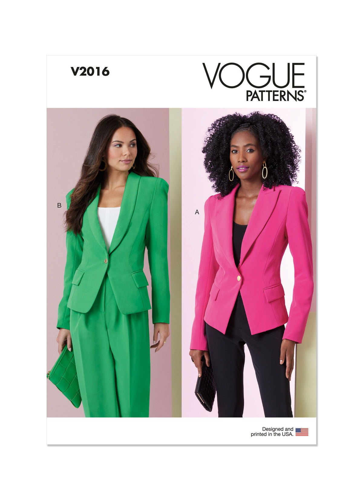 Vogue Patterns V2016 envelope showing fitted lined jacket designs