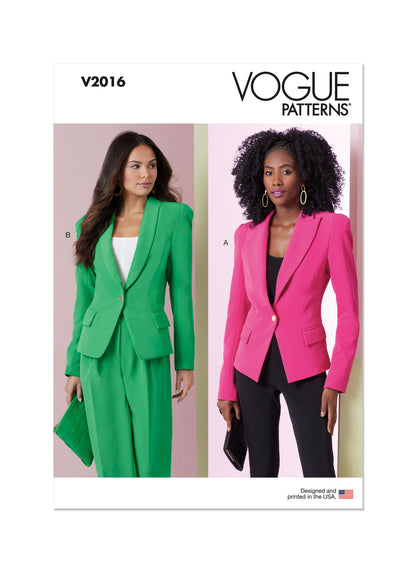 Vogue Patterns V2016 envelope showing fitted lined jacket designs