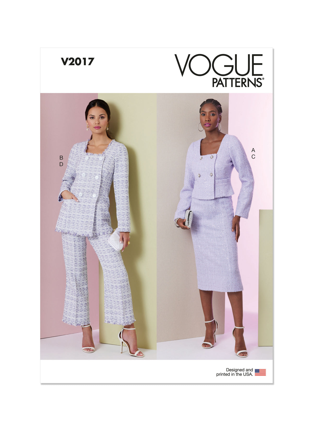Vogue Patterns V2017 envelope showing close-fitting lined jacket designs