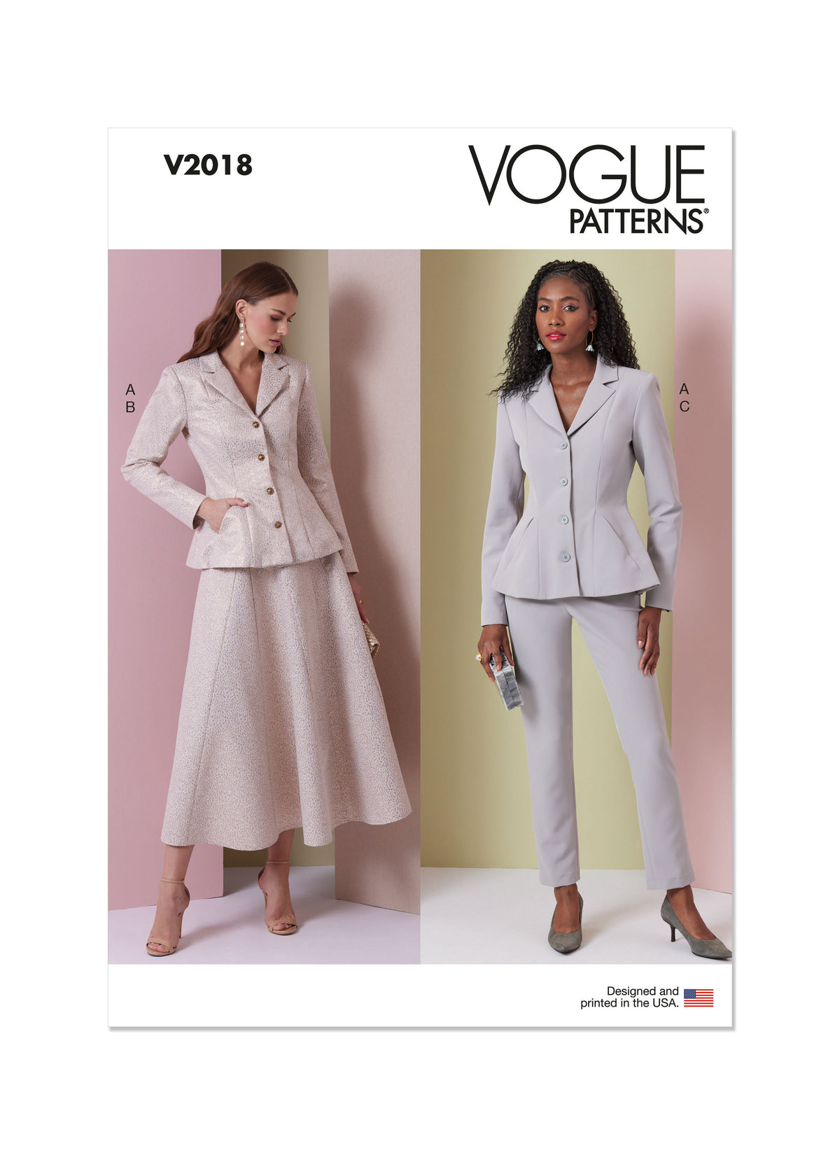 Vogue Patterns V2018 envelope showing lined peplum jacket designs