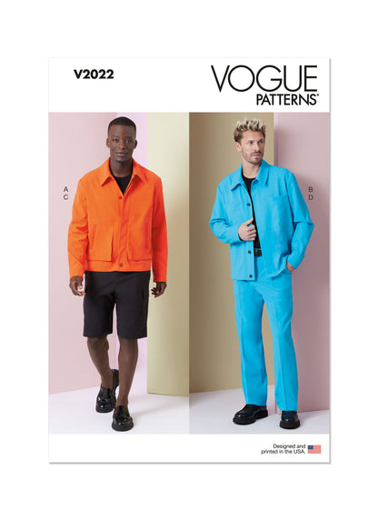 Vogue Patterns V2022 envelope showing mens unlined jacket designs