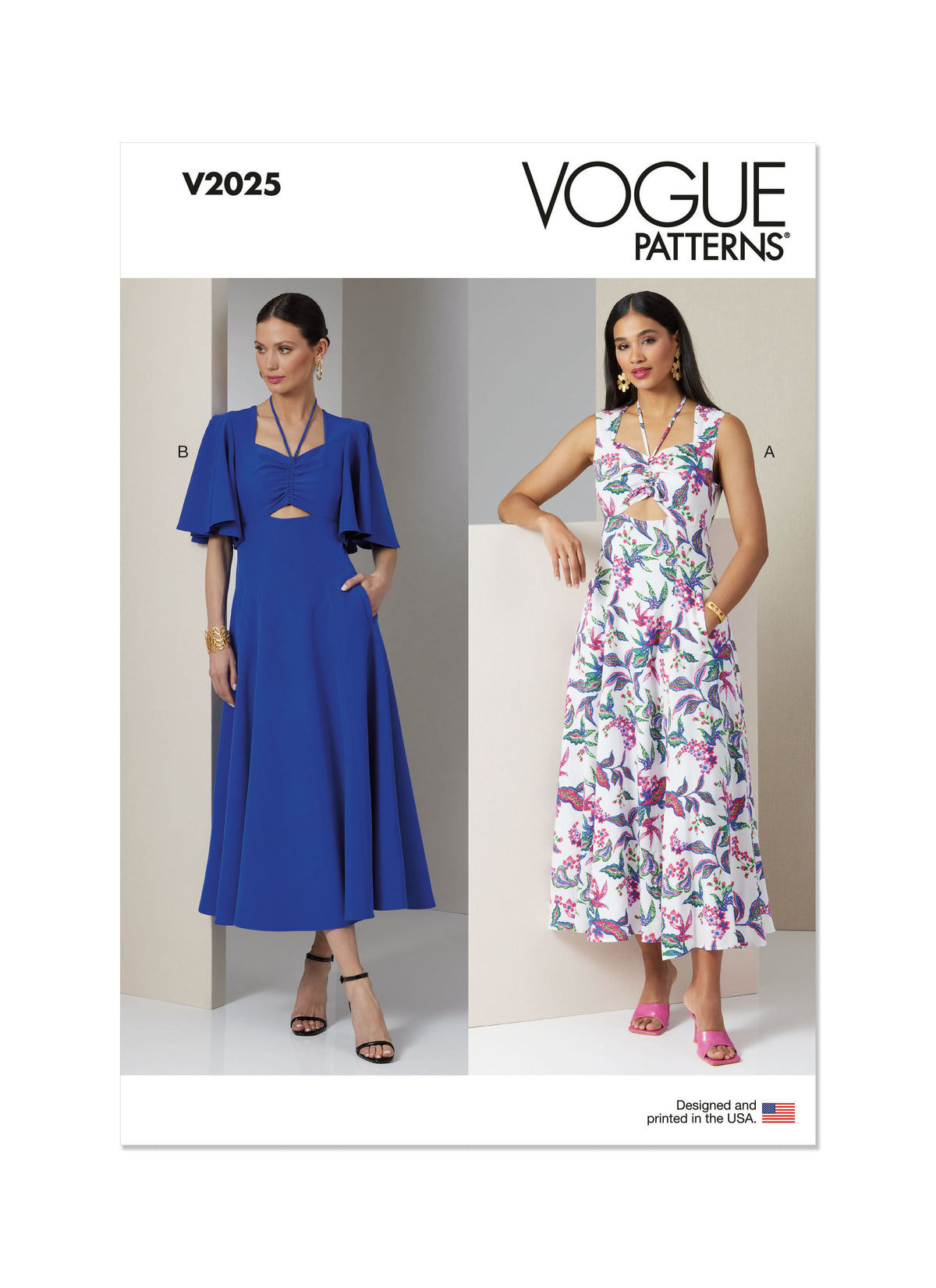 Vogue Patterns V2025 envelope showing fit and flare cut-out dress designs