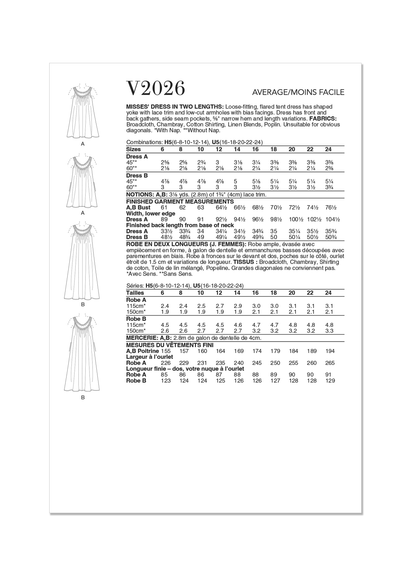 Vogue Patterns V2026 tent dress sewing pattern envelope