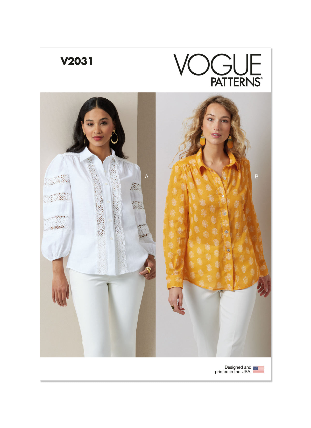 Vogue Patterns V2031 button front blouse sewing pattern envelope
