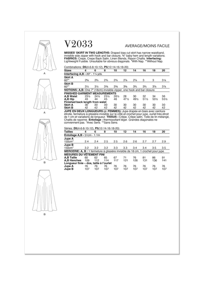 Vogue Patterns V2033 bias cut skirt sewing pattern envelope