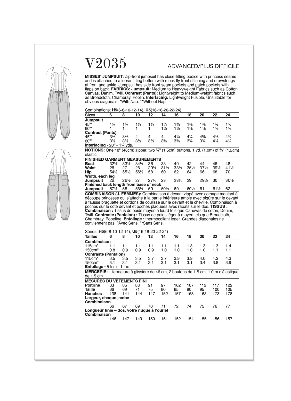 Vogue Patterns V2035 zip front jumpsuit sewing pattern envelope