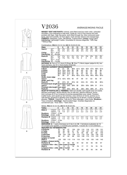 Vogue Patterns V2036 unlined waistcoat sewing pattern envelope