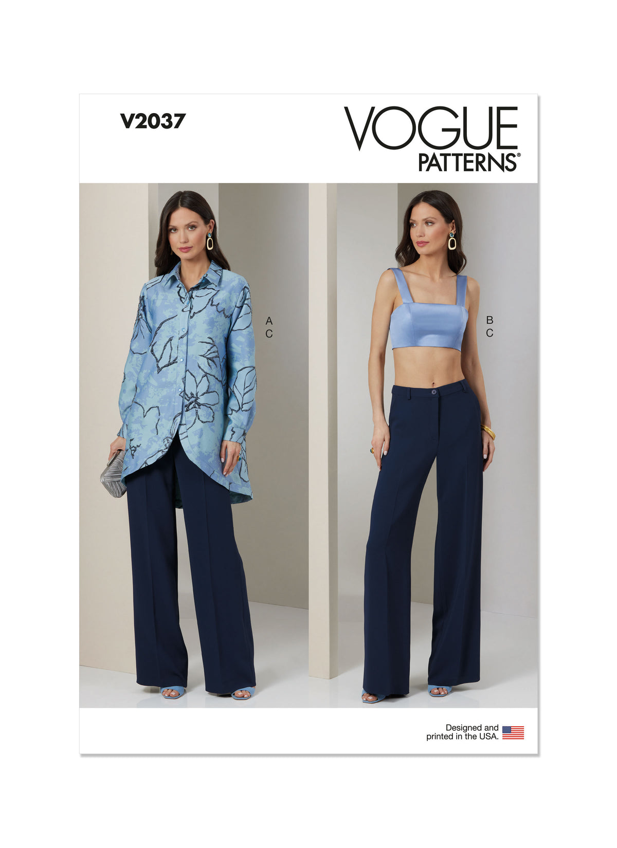 Vogue Patterns V2037 loose fit shirt sewing pattern envelope